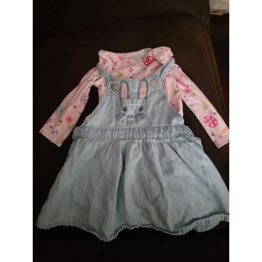 Children's place spring Easter bunny denim dress undershirt size‎ 6 9 months - Picture 1 of 3